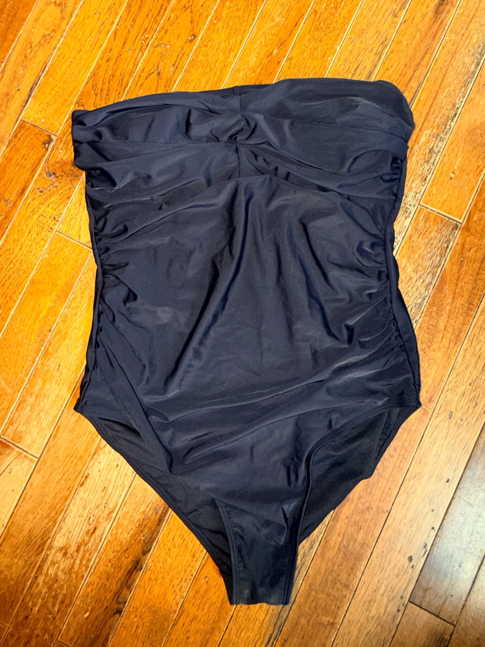 Black Strapless Bathing Suit with Ruched Detail - Classic Silhouette